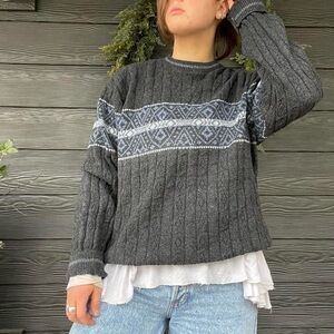 Bill Blass Charcoal and White Patterned Sweater